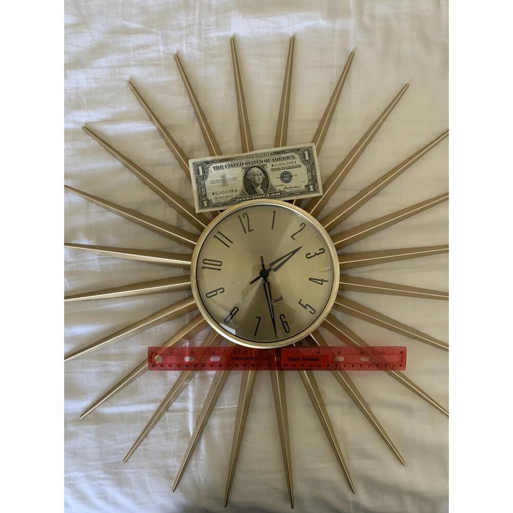 Vintage Kirch RETRO Mid Century Modern Sun Sunburst Atomic Wall Clock Metal - Picture 11 of 12